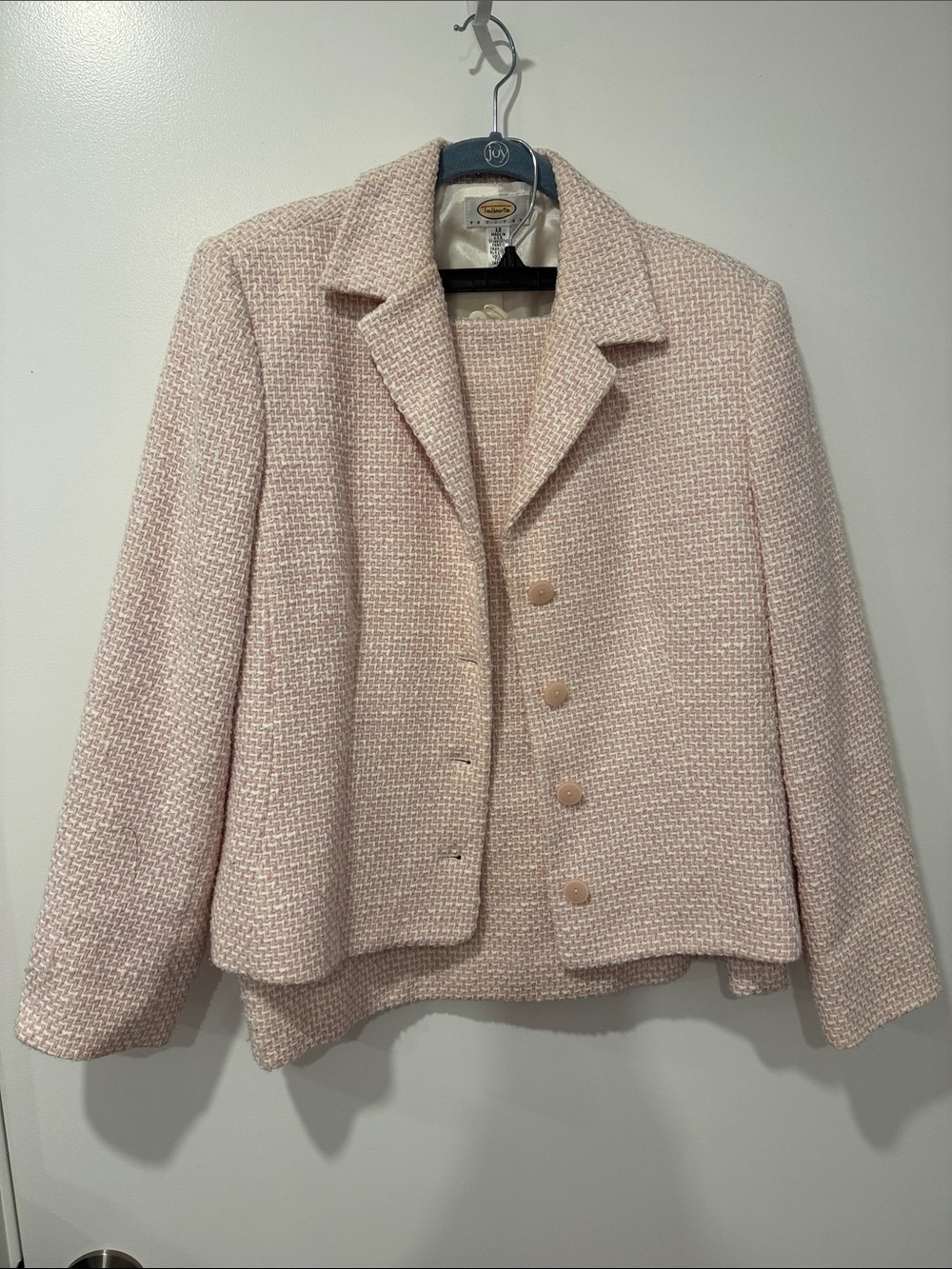 Classic Pink Tweed Women's Jacket & Skirt Suit 12 Petite